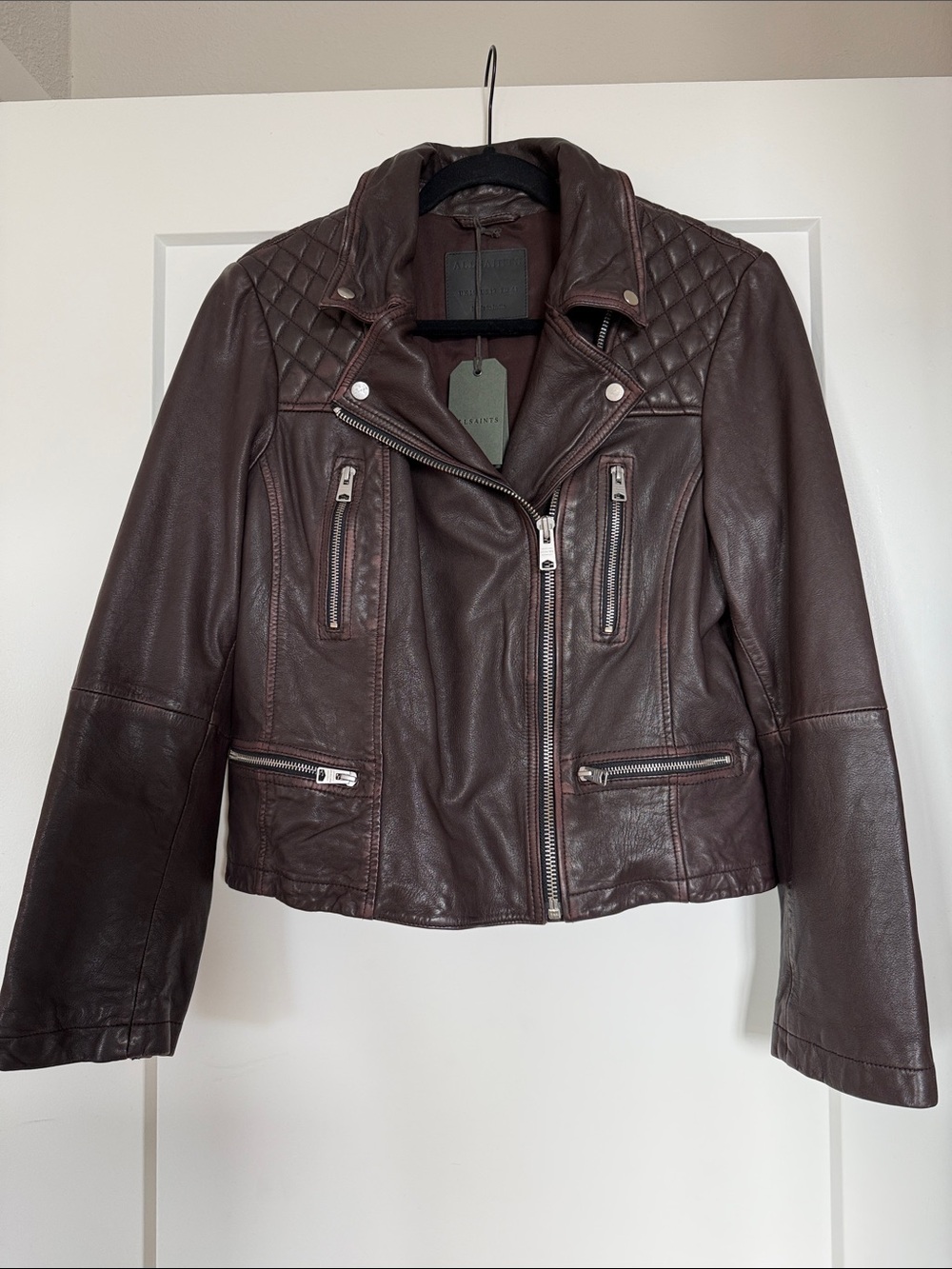 AllSaints Oxblood Cargo Distressed Leather Jacket